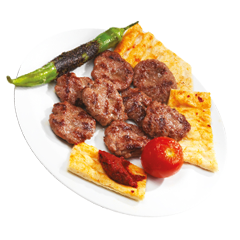 Adana Kofte Kebab with Pepper, Tomato and Bread Served at Gooz BBQ House Burntisland